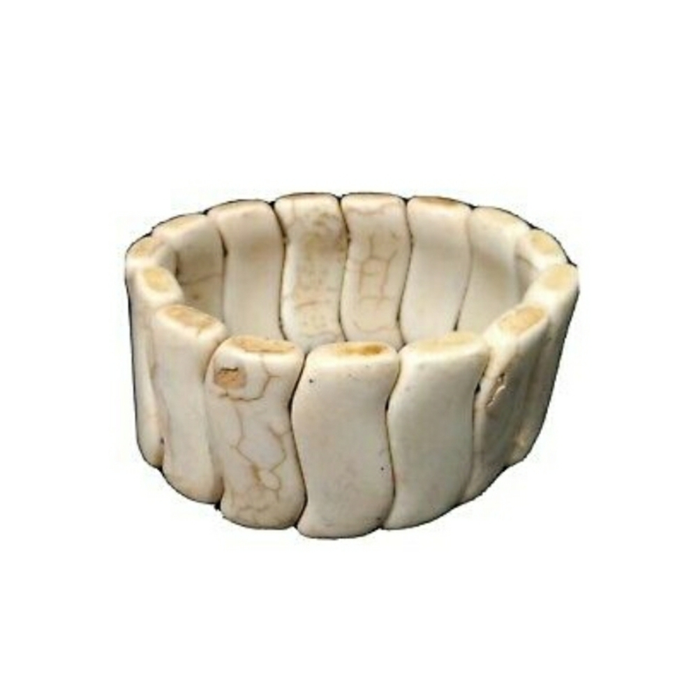 Ivory color Cuff Bracelet African look Curved Segments stretch fit